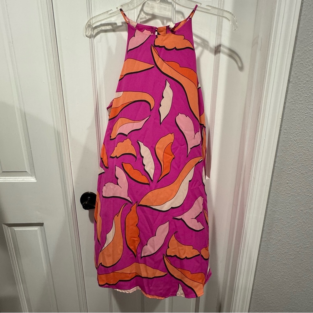 Tyche Abstract Leaf Print Halter Dress – Size M